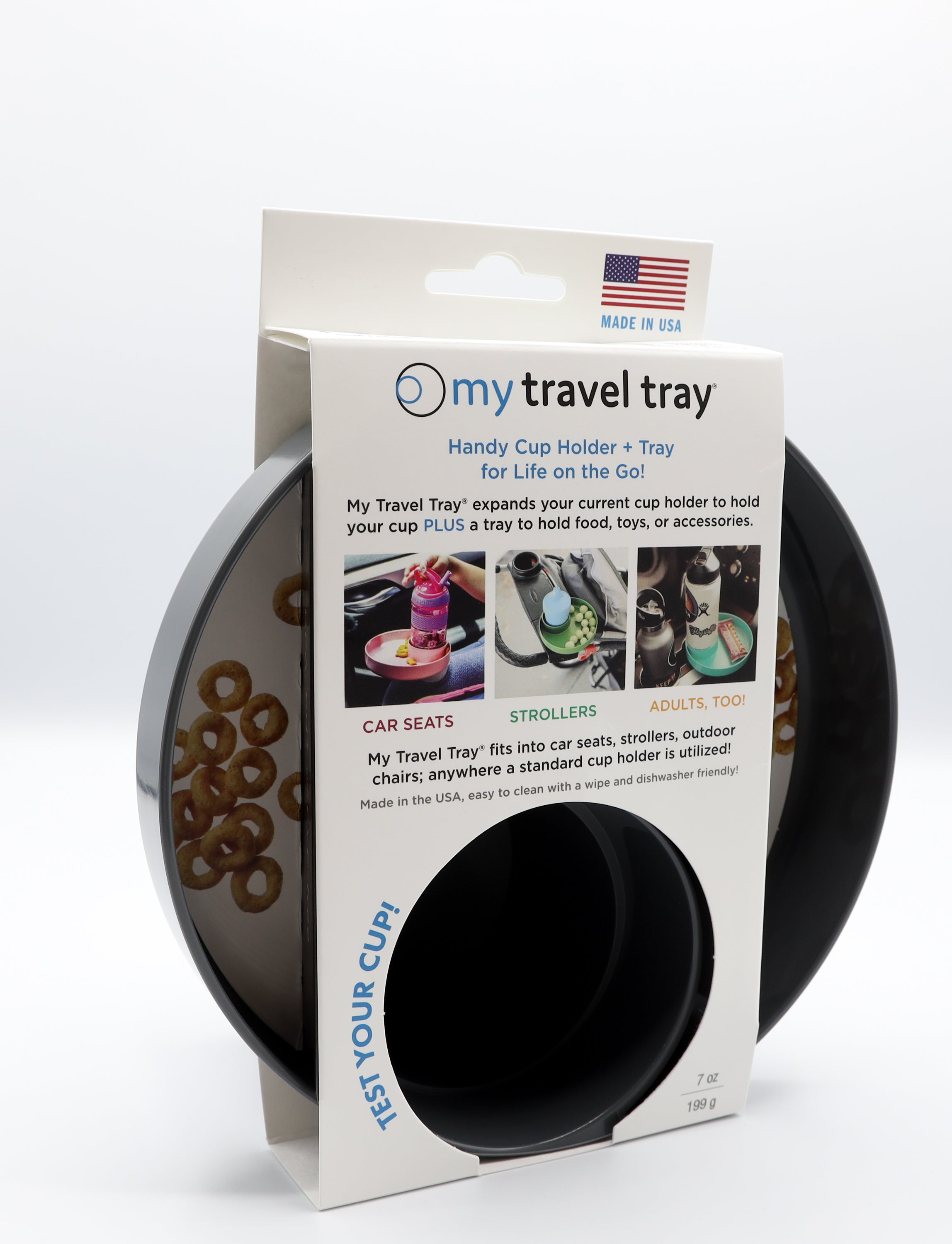 britax car seat travel tray Travel Tray Round, USA Made Cup Holder Tray and Cup Holder Adapter for Car Seat, Booster, Stroller, Golf Cart, Gray