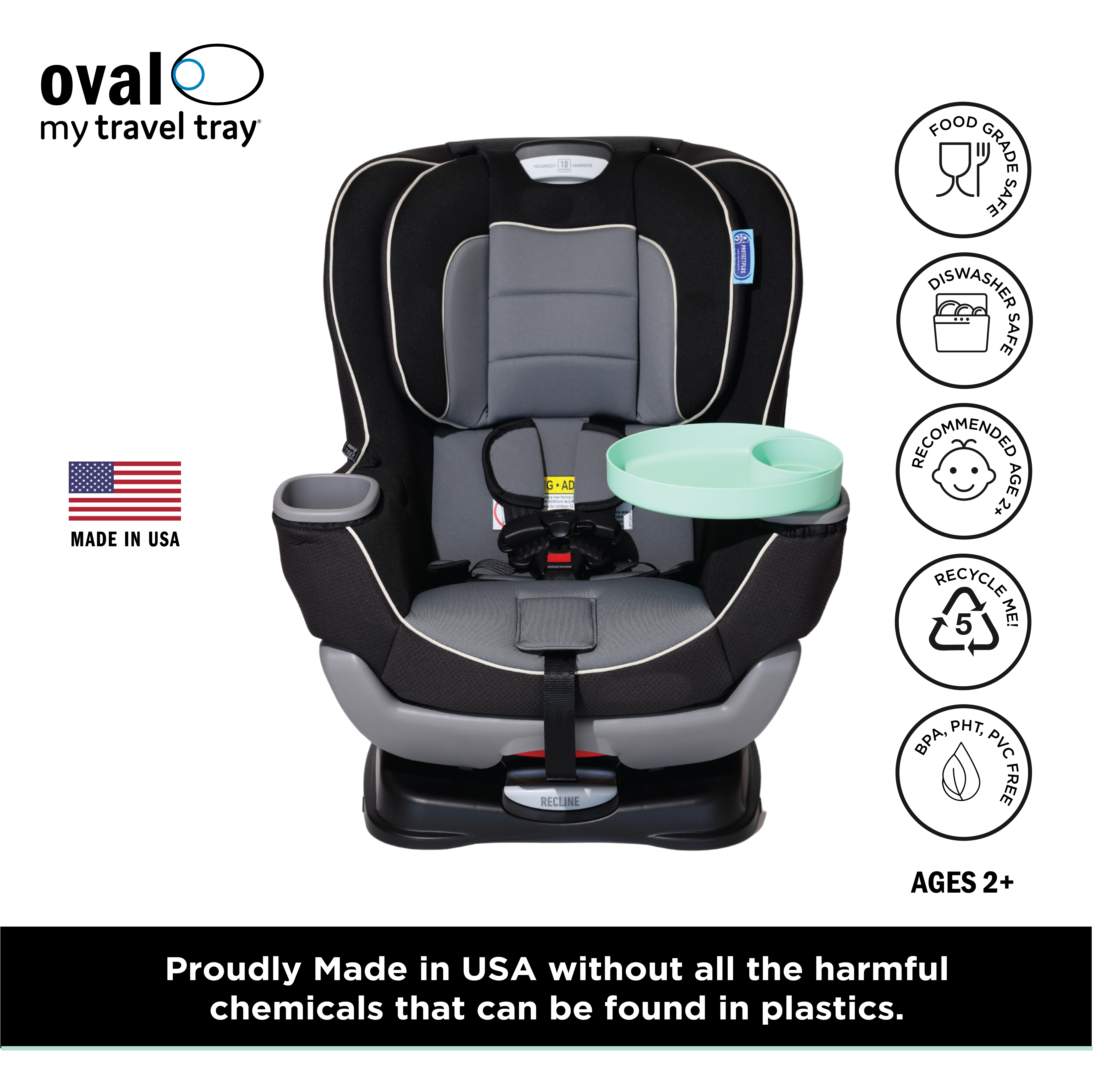 Travel tray for top rear facing car seat